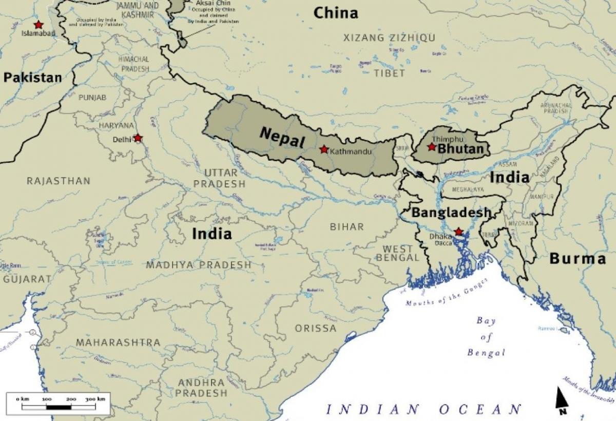 karta butan i Nepal i Tibet