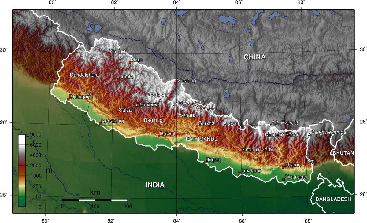 Nepal kartica visine 