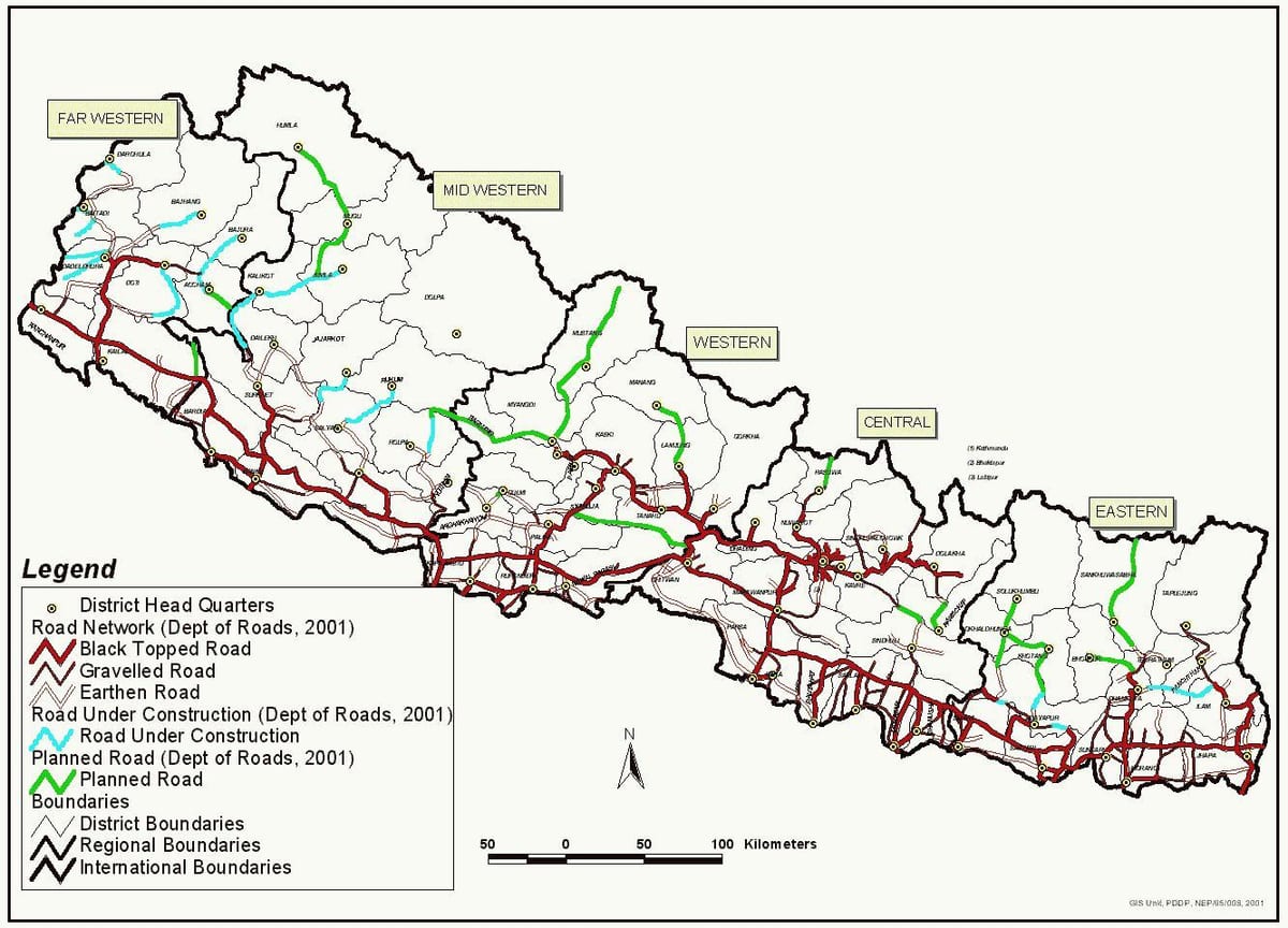 Nepal kartica s autoceste