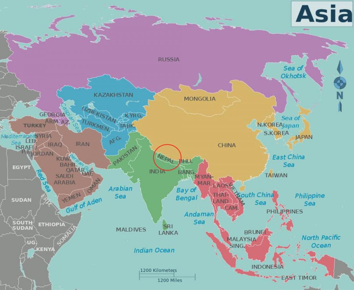 nepal-karta-zemlje-karti-nepala-i-susjednih-zemalja-ju-na-azija-azija