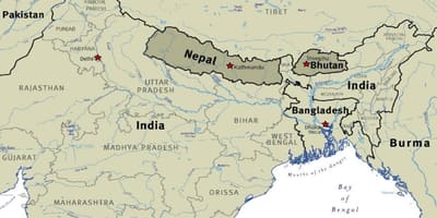 Karta butan i Nepal i Tibet
