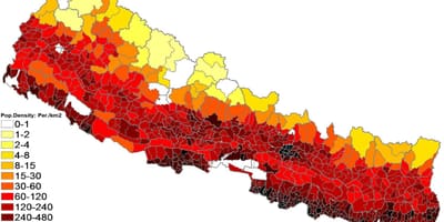 Nepal karta gustoće stanovništva 